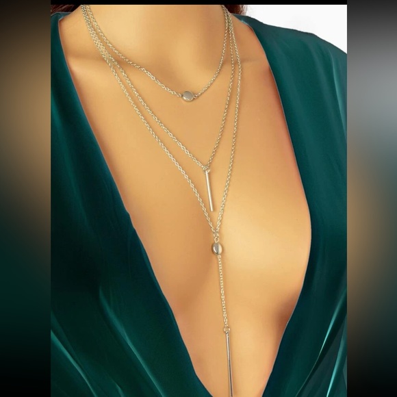 ⭐️ Awesome Triple 3 Layered Bars And Circles Boho Tassel Necklace Silver Or Gold - Picture 11 of 15